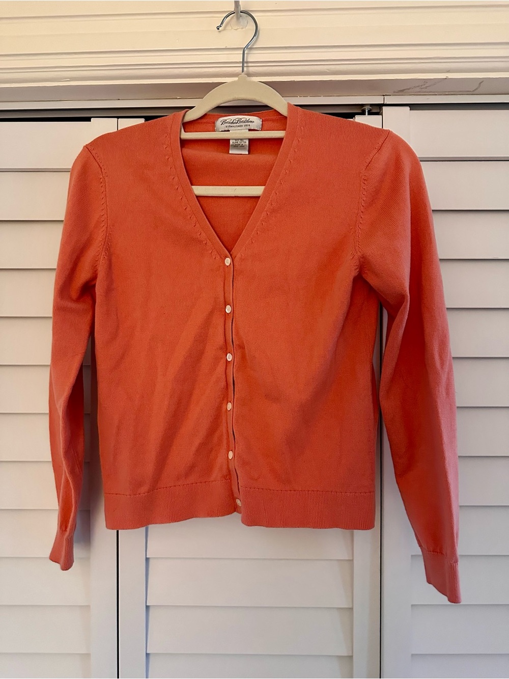 Brooks Brothers Women's Coral V-Neck Button Cardigan Cotton